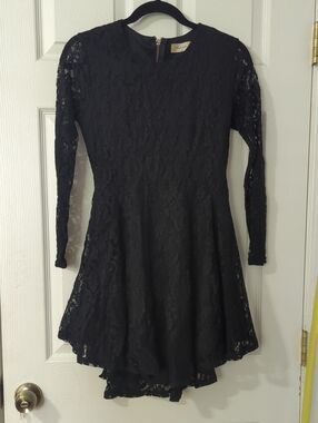 Altar'd State Black Long-Sleeve Lace Fit & Flare Dress